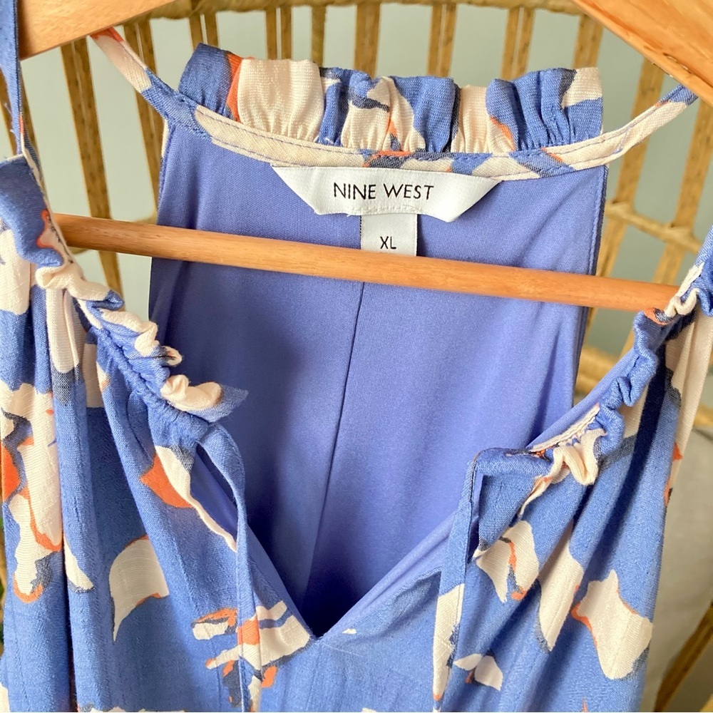 Nine West Dress Linen Blue and Cream Floral Maxi Dress XL - Picture 3 of 6